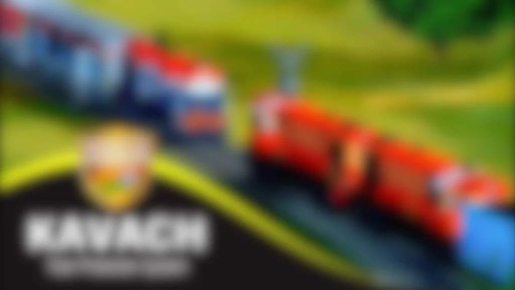 Moving train symbolizing Kavach railway safety system and omnidirectional antenna integration