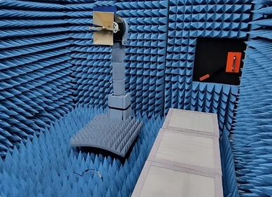 In-house anechoic chamber with blue radiation-absorbent foam for antenna testing